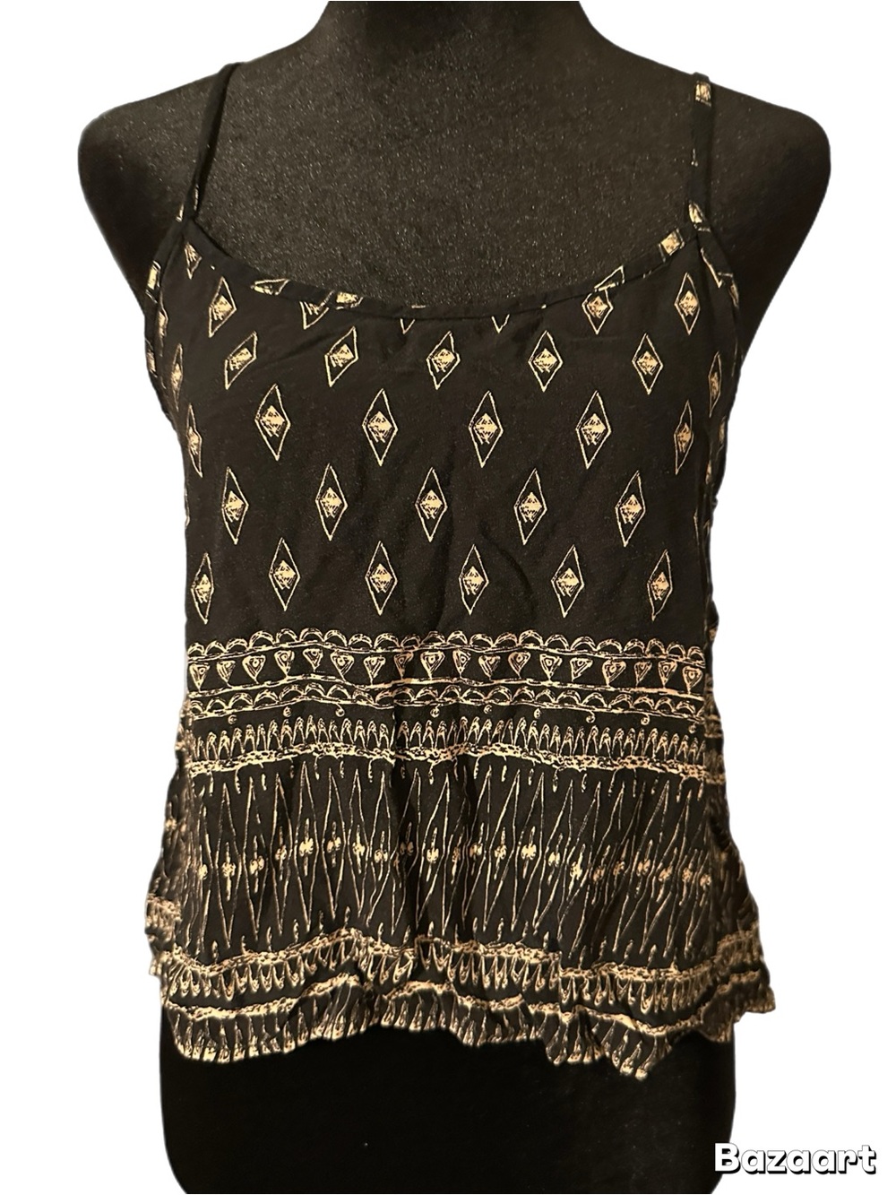 Mudd Black Spaghetti-Strap Tank With Black and Gold Print